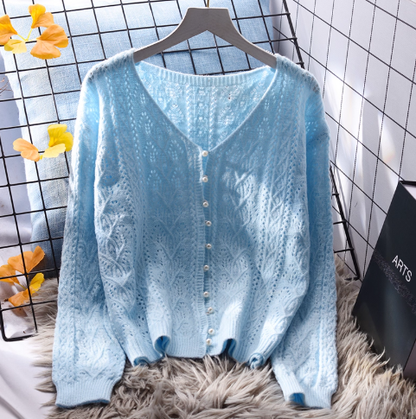 Sweet Japanese Style Knitted Sweater,Short V-neck Hollow Sweater Jacket For Women YM2344