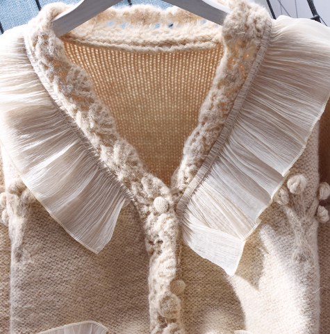 V-neck Short Sweater Jacket New Style Age-Reducing Knitted Cardigan YM2384