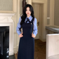 College Style Striped Shirt Fake Two Piece Dress Women's New YM2034
