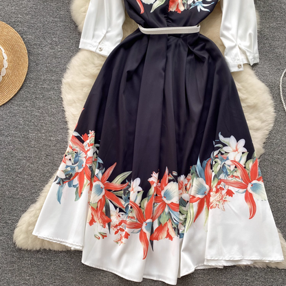 women's summer printed five quarter sleeve dress YM331