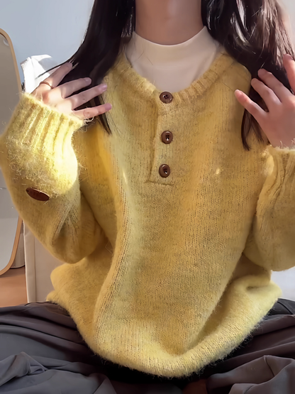 New Long-sleeved Knit Sweater, Thick, Loose, Soft And Cozy Pullover Sweater YM2408