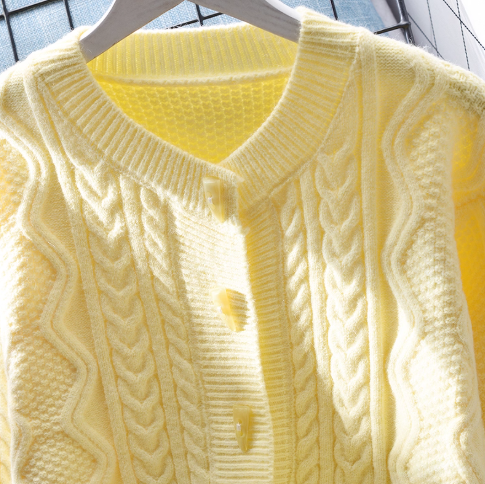 Cute Yellow Short Sweater Jacket Women's Soft Knitted Cardigan YM2358