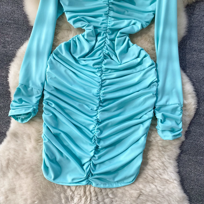 High-end three-dimensional floral long-sleeved dress and sexy pleated tight skirt YM797