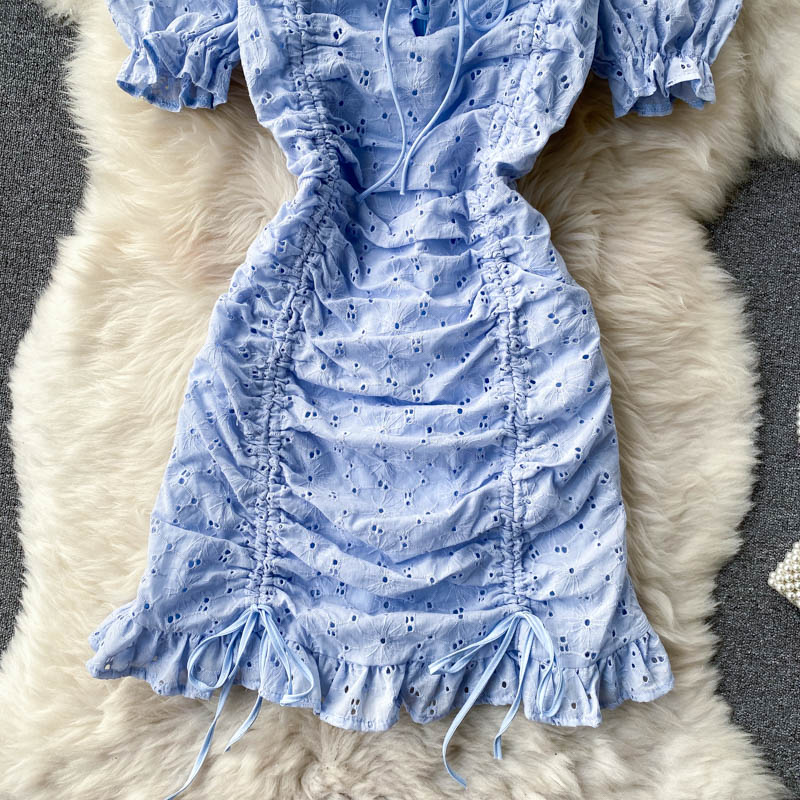 Sweet A line short sleeves summer dress lace dress, YM75