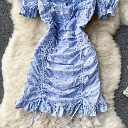 Sweet A line short sleeves summer dress lace dress, YM75