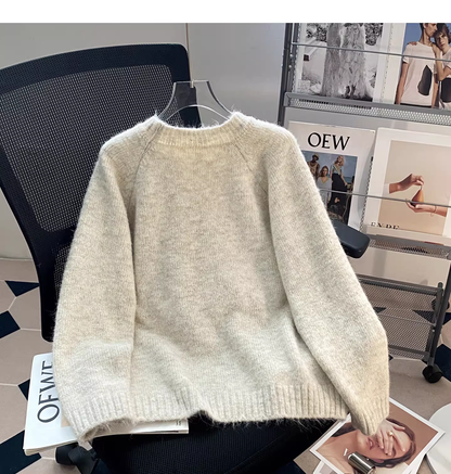 Cute Apricot Embroidered Bow Pullover Sweater YM2426