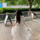 Classy Apricot Tulle Flower Ruffles Long Prom Dress Party Dress YM2051