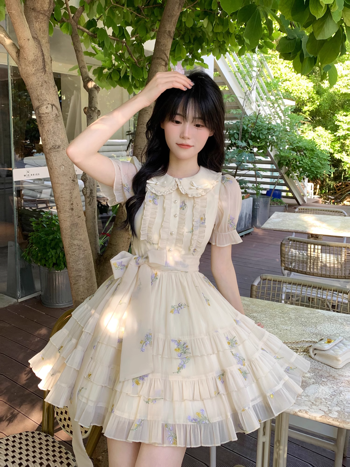 Cute Sweet Doll Collar Embroidered Tulle Short Birthday Party Dress YM2040