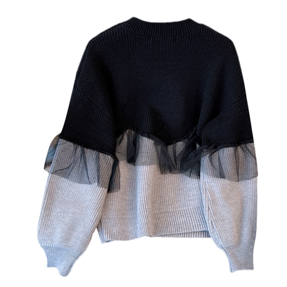 Autumn Black Splicing Knitted Sweater YM2298