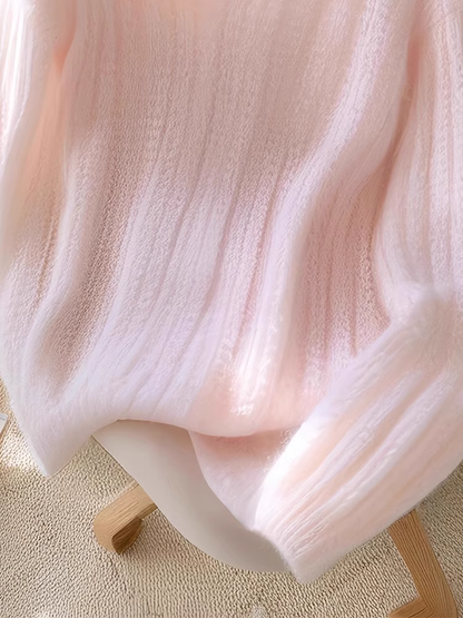 Pink V-neck loose knit sweater for women new style YM1895