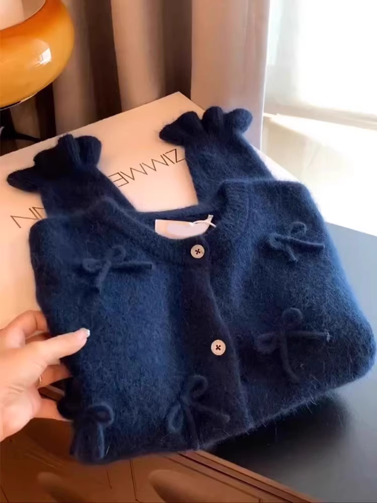 Navy Knitted Cardigan Bow Sweater YM1893