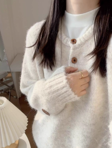 Blue Pullover Soft And Cozy Sweater, Thick And Warm Loose Knitwear YM2406