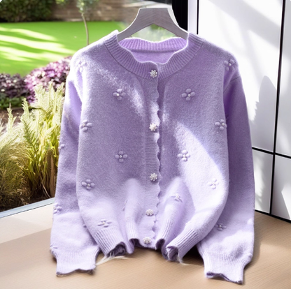 Purple Sweater Coat New Beaded Soft Knitted Cardigan YM2357