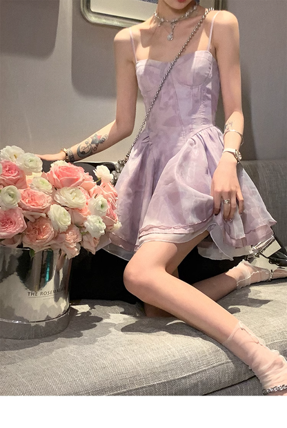 Blue Spaghetti Straps Birthday Party Dress YM1971