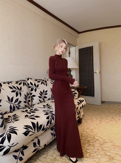 Simple Sheath Burgundy Long Birthday Outfits Party Dress YM1833