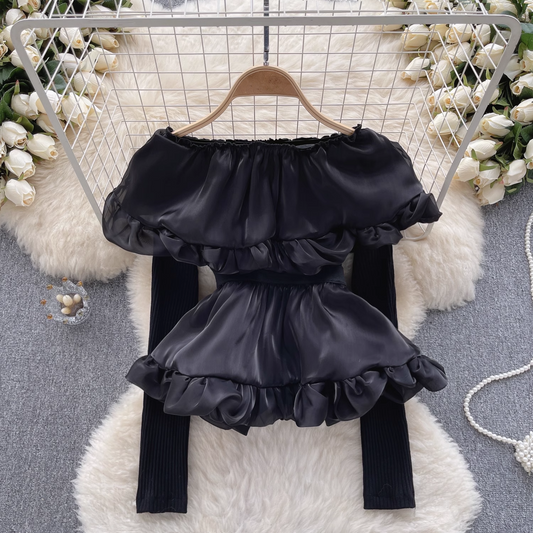 Autumn and winter mesh ruffle design top YM540
