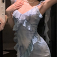 Classy Blue Chiffon Ruffles Slit Party Evening Dress YM2006