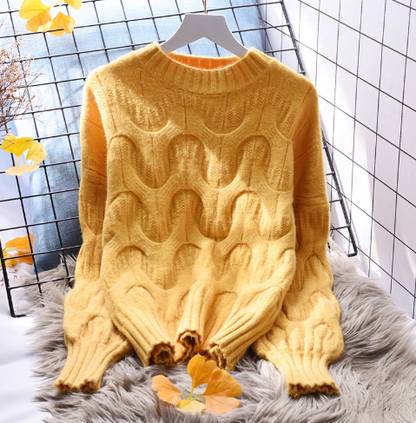 Purple Cable Knitted Round Neck Pullover Thickened Sweater YM2374