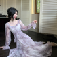 Purple Fairy-Like Ruffle Long-Sleeve Prom Dress Off The Shoulder Party Dress YM2043