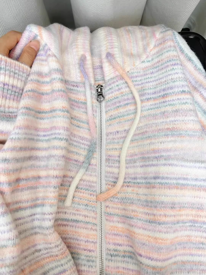 Rainbow Stripe Knit Cardigan Sweater YM385