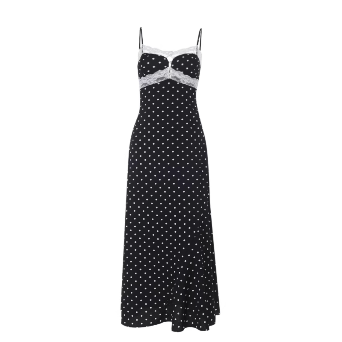 Cute Spaghetti Strap Lace Polka Dot Long Holiday Dress Vacation Dress YM2215