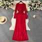 Deep V-neck low-cut  pleated mid-length summer dress  YM443