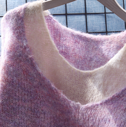 Purple Gentle Style Fake Two-piece Pullover Sweater Women's Loose New Korean Style Ladies Knitted Sweater YM2349