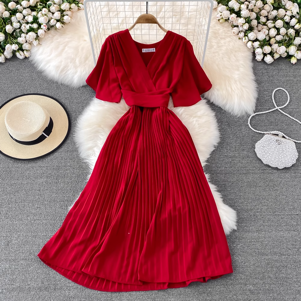 A-line V-neck Short Sleeve Summer Casual Dress,YM190