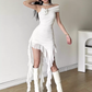 Irregular fringe tube prom dress YM1526