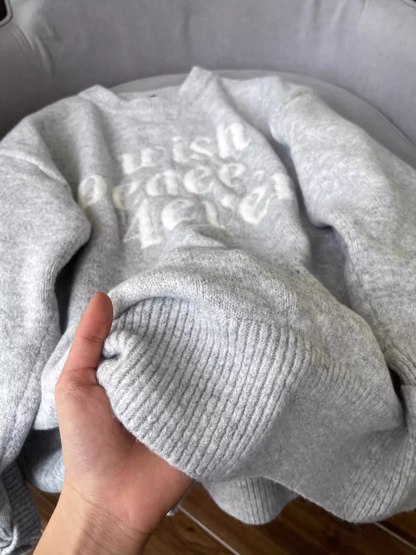 Retro Letter Jacquard Gray Sweater Round Neck Soft Knitted Sweater YM2394