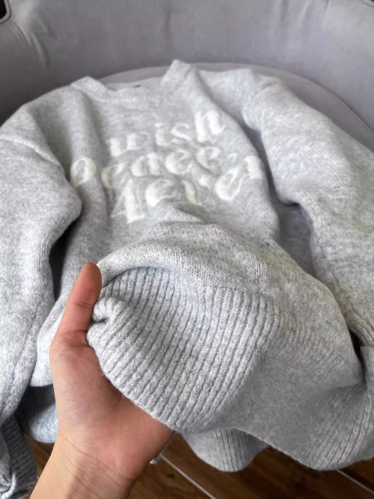 Retro Letter Jacquard Gray Sweater Round Neck Soft Knitted Sweater YM2394