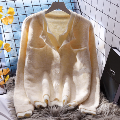 Blue Round Neck Fake Two-piece Soft And Stylish Sweater Cardigan YM2354