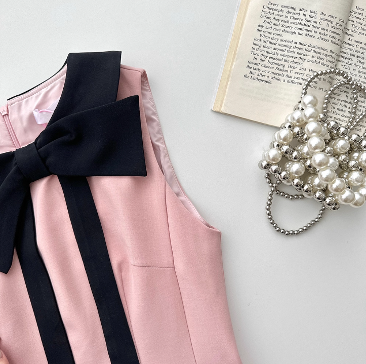 Pink Bow Halter Neck Birthday Dress A-Line Women Dress YM2312