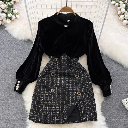 Autumn and winter retro velvet a-line vocation dress YM814