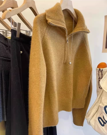 Off White Half-zip Collar Knit Sweater Pullover Turtleneck Sweater YM2420