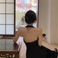 Women's black backless slit halterneck dress YM1231