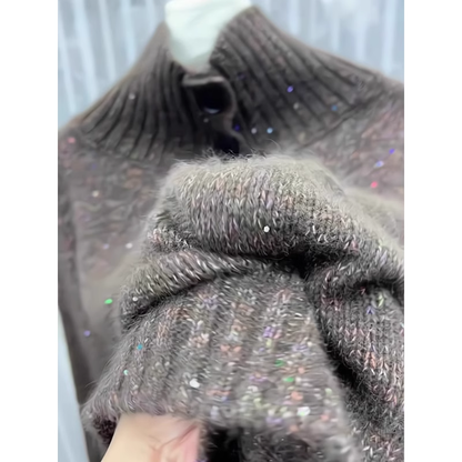 Brown Sequined Thickened Sweater For Women  YM1855