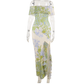 Off The Shoulder Dress Women's Ruffle Printed Irregular Skirt YM1064