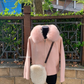 Xiaoxiangfeng Sweater Jacket Hooded Fox Big Fur Collar Lazy Thickened Short Cardigan YM1804