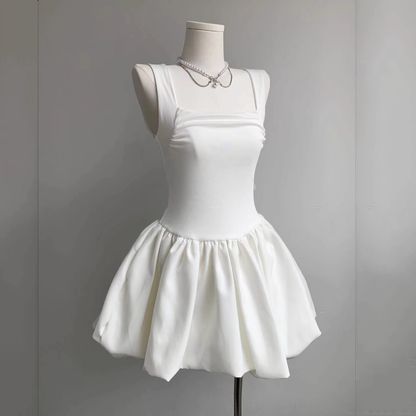 Sexy Sleeveless White Square Neck A Line Mini Party Dress Vacation Dress YM2123