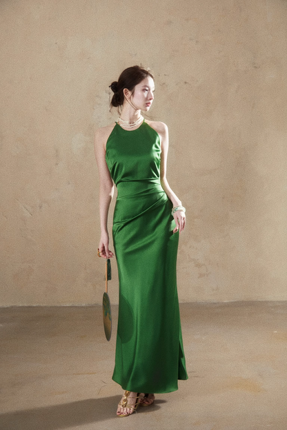 Sexy Green Satin Mermaid Long Prom Dress Birthday Outfits YM2063