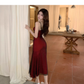 Vintage Sexy Red Sheath Prom Dress,Spaghetti Straps Birthday Party Dress YM2021
