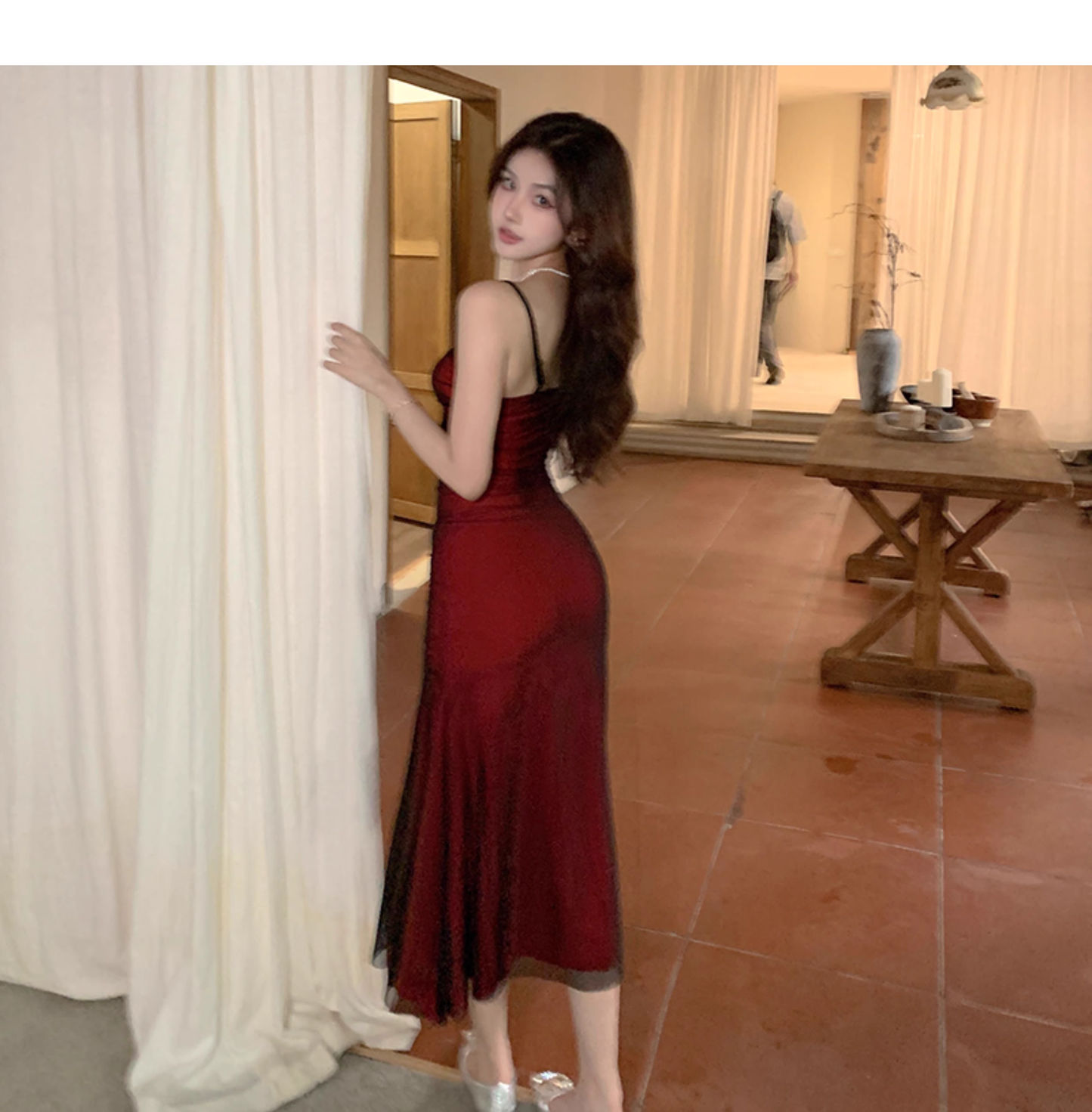 Vintage Sexy Red Sheath Prom Dress,Spaghetti Straps Birthday Party Dress YM2021