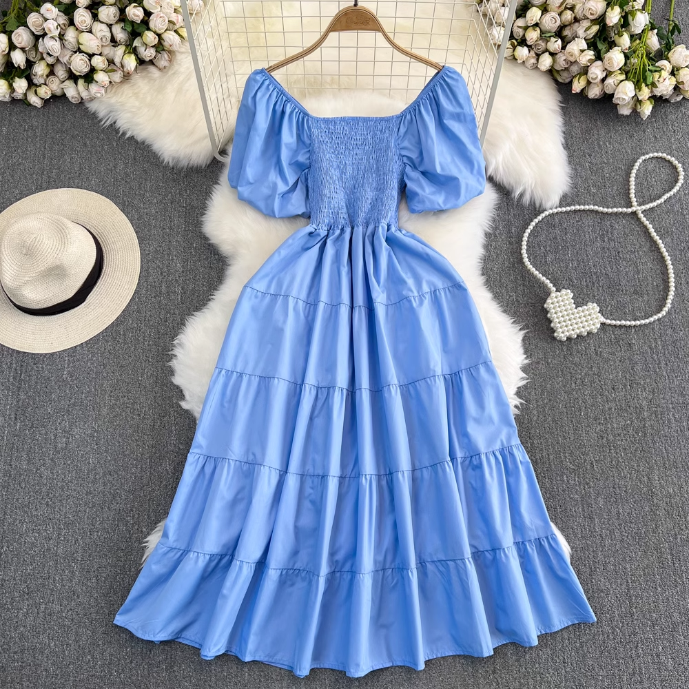 Bubble Square Neck A-Line Dress Seaside Summer Dress , YM277