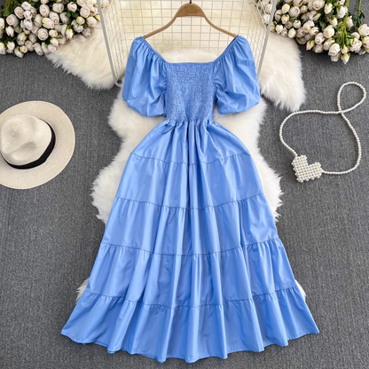 Bubble Square Neck A-Line Dress Seaside Summer Dress , YM277