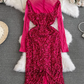 Long-sleeved mesh patchwork stand-up collar sparkling sequin dress YM1015