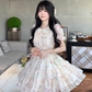 Sweet Tulip Print Baby Doll Neck Multi-Level Skirt Dress YM2032