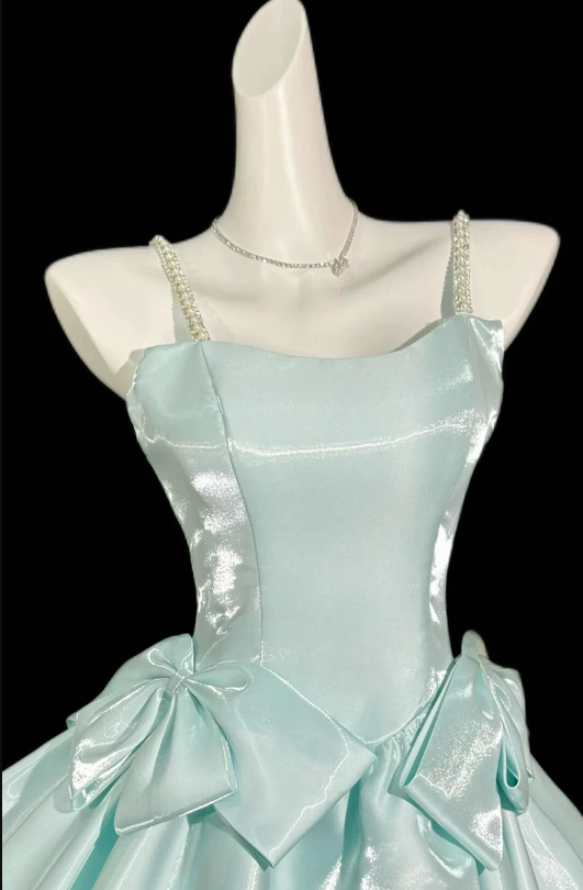 Pretty Mint Green Spaghetti Strap Satin Beaded A Line Short Birthday Dress Cocktail Dress YM2465