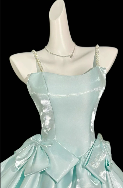 Pretty Mint Green Spaghetti Strap Satin Beaded A Line Short Birthday Dress Cocktail Dress YM2465