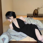Women's black backless slit halterneck dress YM1231